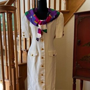 Constance Saunders For Richard Warren Vintage 1980’s 100% Rayon Cream Dress Sz 8